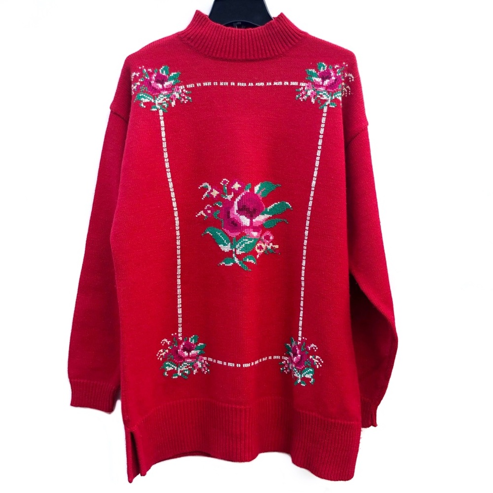 Chinawear True Vintage Rare Find Oversized Tunic Mid Knit Floral Sweater EUC L